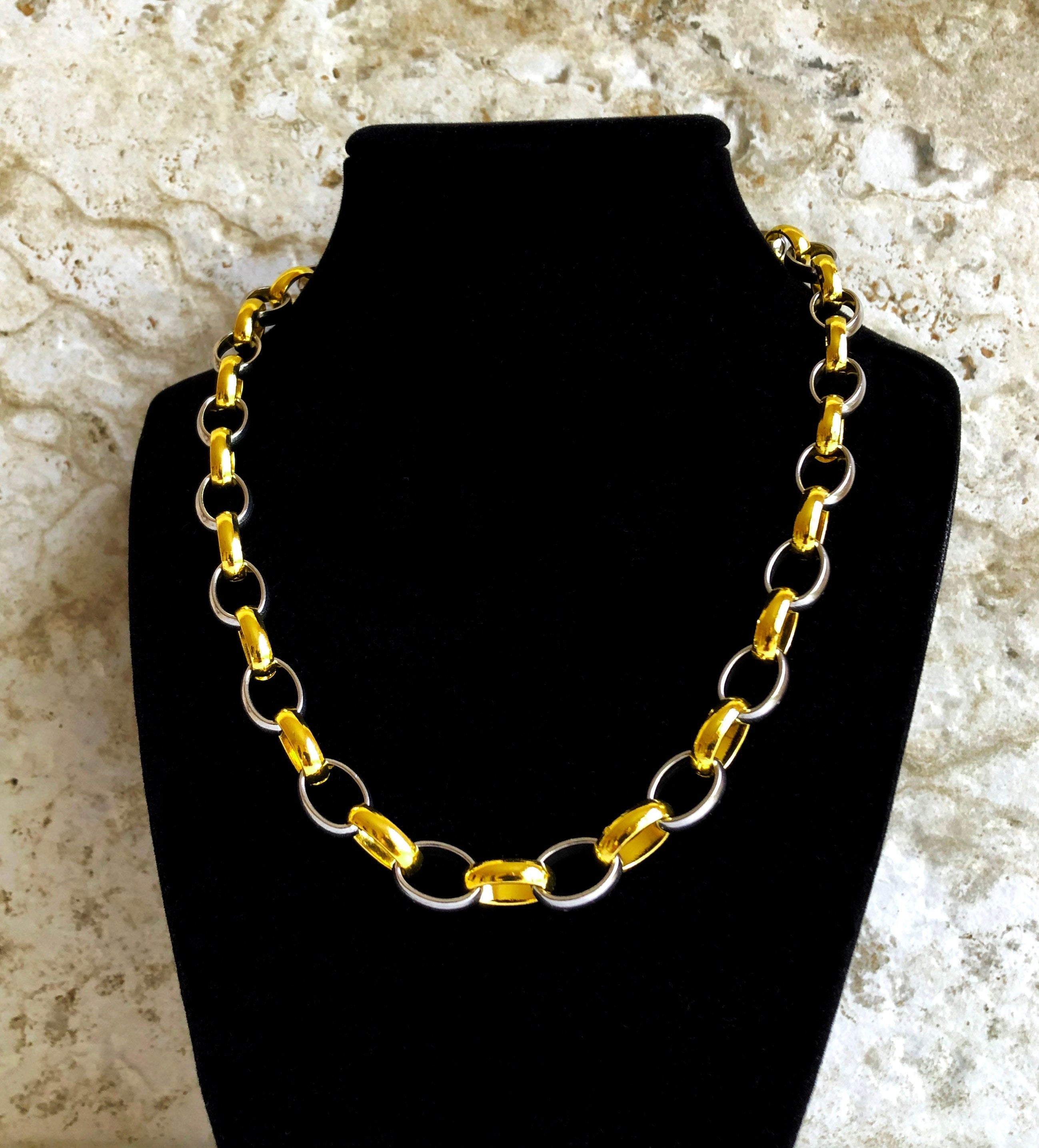 10mm Width Gold and Silver Shiny Stainless Steel Chains Necklace Elipse Links Customisable Size Unisex Jewelry Tarnish Resistant Very Strong